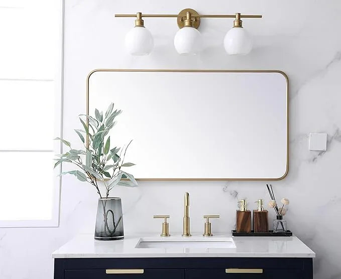 ARS Concepts Aura, Soft Corner Metal Rectangular Mirror 22X40 Inch in, Modern, Brass - ModernBath