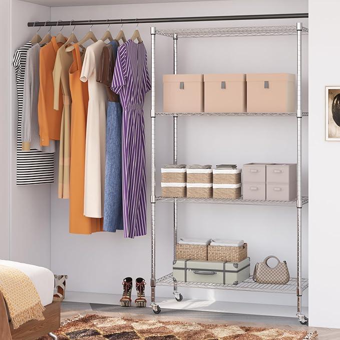 Homdox Heavy Duty 4-Tier Metal Shelving Unit with Adjustable Shelves, Rolling Storage Rack for Kitchen, Garage, Pantry, 36.02"x17.91"x74.41", Silver - ModernBath