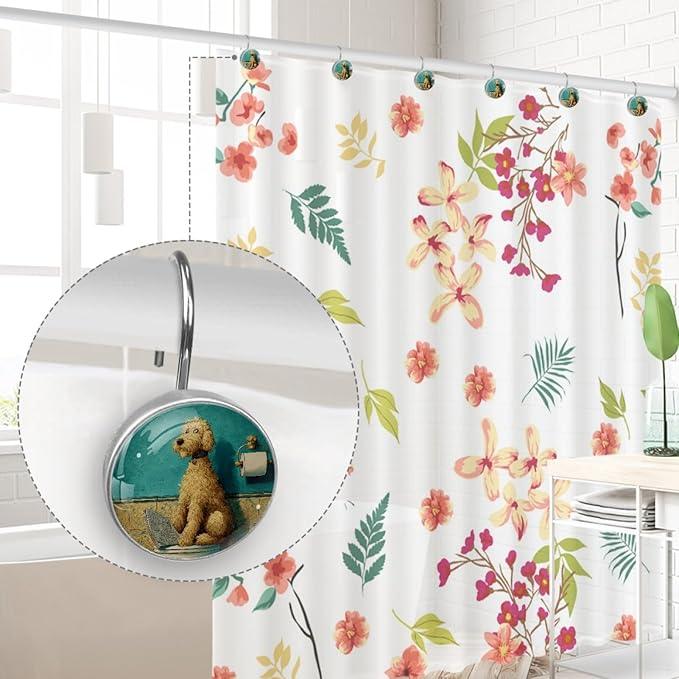 Dog on The Toilet Shower Curtain Hooks 12Pcs, Decorative Rust Resistant Shower Rings for Shower Curtain Rods, Stainless Steel Round Curtain Hooks for Bathroom, Bedroom, Farmhouse - ModernBath