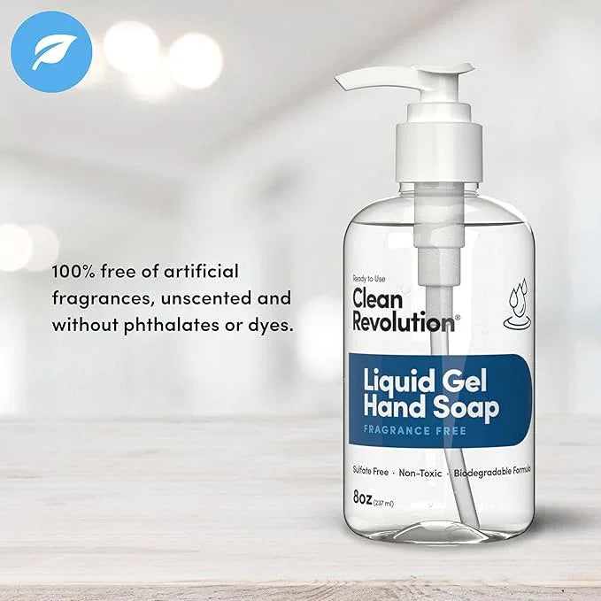 Clean Revolution Liquid Gel Hand Soap, Silky Rich Liquid, Quick Lather, Fast Rinsing (Fragrance Free) 8 Fl Oz (Pack of 2) - ModernBath