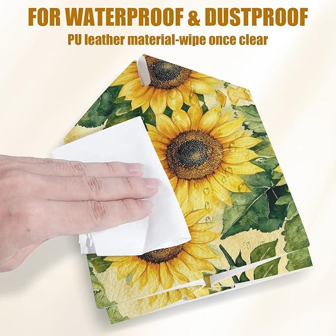 Watercolor Sunflower Tissue Box Cover 2PCS, Leather Tissue Box Holder Square Facial Paper Case Tissue Box Cube Organizer for Bathroom Bedroom Desk Office - ModernBath
