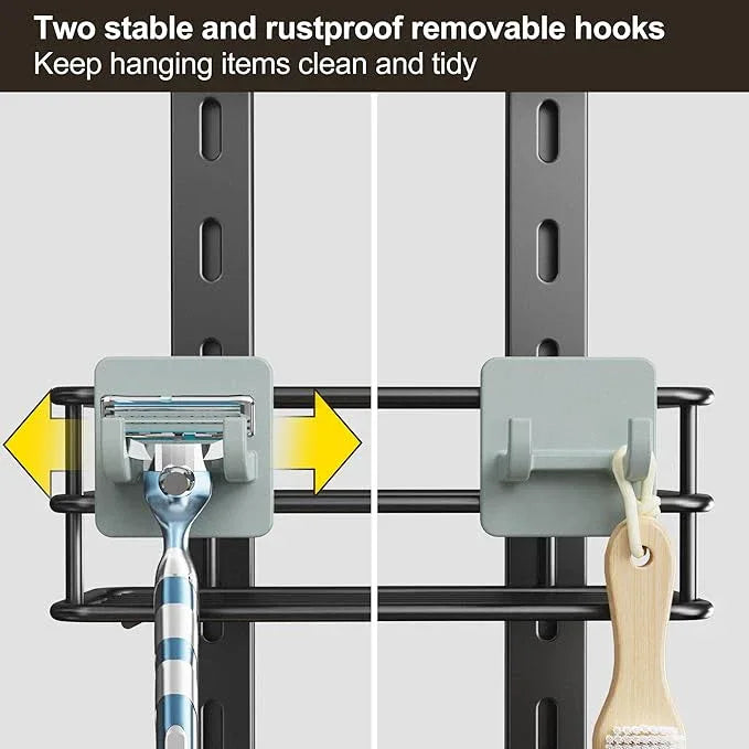 Orimade Adjustable Anti-slip Shower Caddy over Head, Rustproof Bathroom Hanging Shower Organizer with 2 Hooks for Razor, No Drilling Shower Shelves Storage Rack 3 Tier, Grey - ModernBath