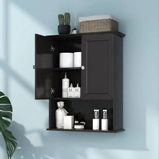 Black Wall Cabinet 24x30 Inch Wooden Over The Toilet Storage Cabinets with 2 Doors, Above Toilet Storage Medicine Cabinets for Bathroom Laundry Room Bedroom Kitchen - ModernBath