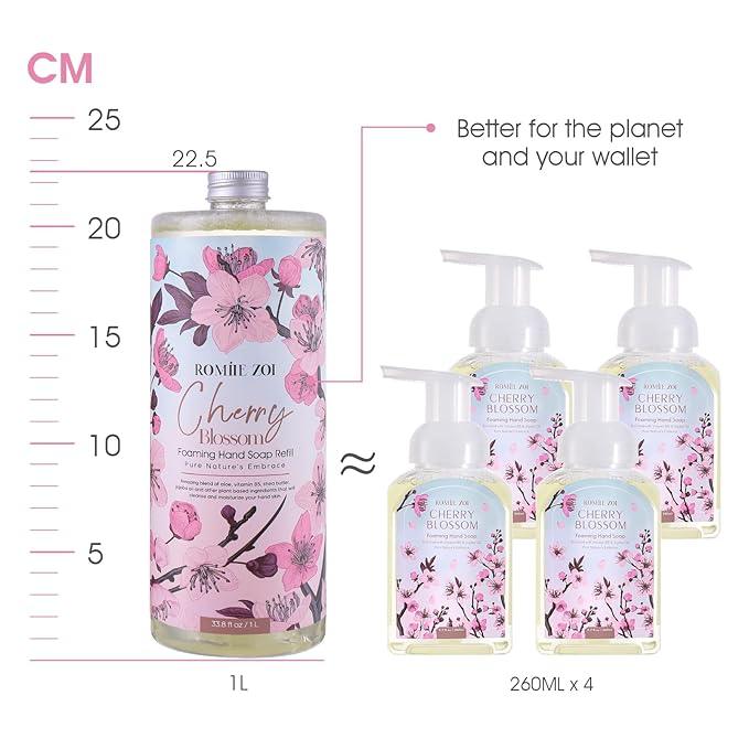 ROMIIE ZOI Foaming Hand Soap Refill, CHerry Blossom, Gentle & Moisturizing Formula, 1000 ML/ 33.8 FL OZ - ModernBath