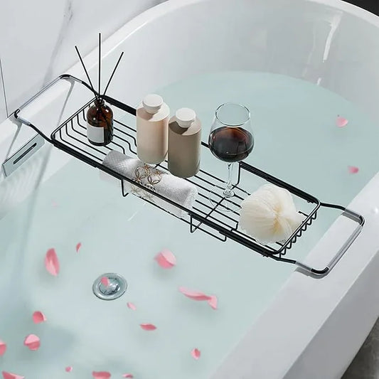GIYDNEI Stainless Steel Bathtub Caddy Tray, Expandable Bath Tub Tray Table, Adjustable Bathroom Tray, Bath Organizer Tub Shelf,Black,26.8~35.4in - ModernBath