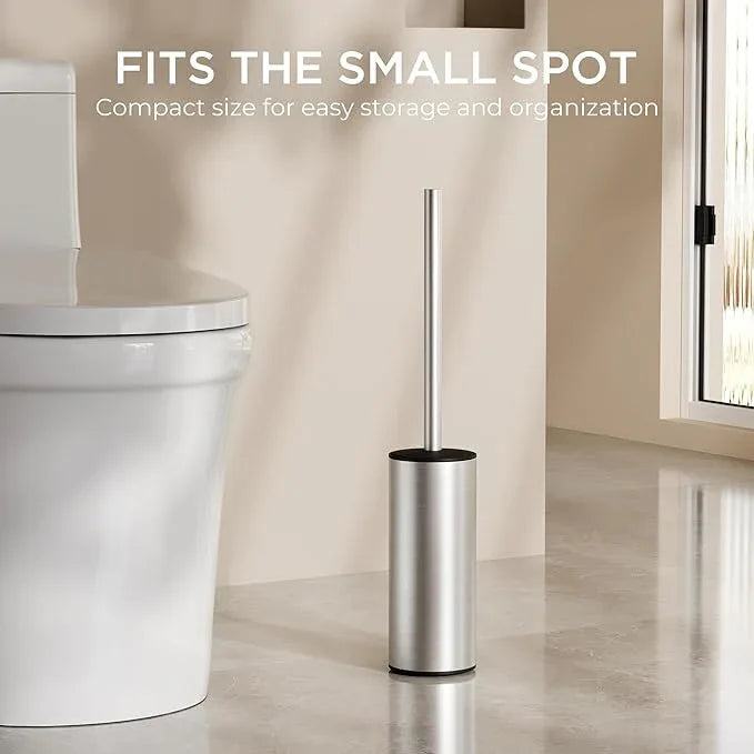 FORIOUS Toilet Brush and Holder Set Brushed Nickel, Heavy Duty 304 Stainless Steel Base and Long Handle Toilet Bowl Cleaners Brush, for Bathroom Storage and Organization, 2 Brush Head - ModernBath