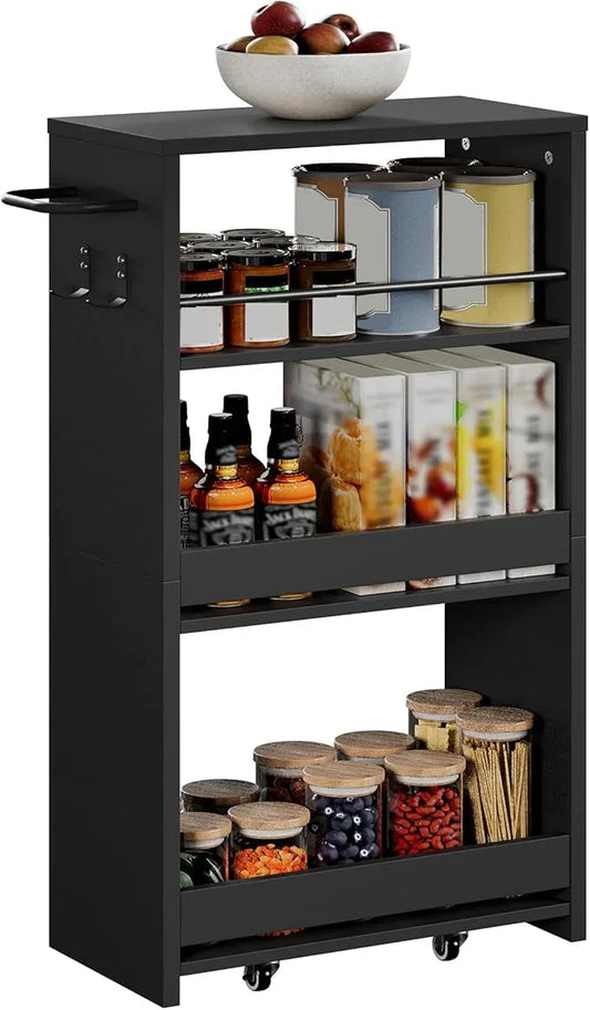 ChooChoo 4-Tier Slim Storage Cart with Handle, 7.87" W Rolling Utility Cart on Universal Wheels, Kitchen Cart Mobile Shelving Organization for Laundry Room, Bathroom & Narrow Places, Black - ModernBath