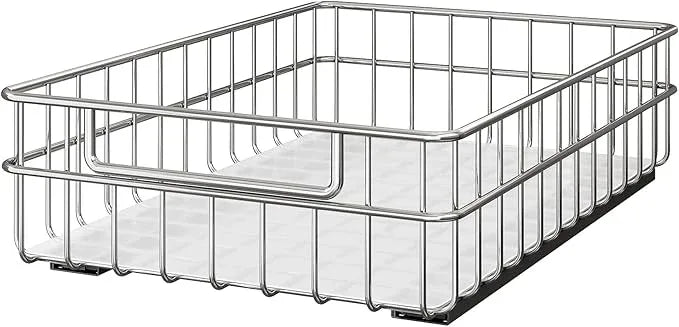 Stainless Steel Pull Out Cabinet Organizer(11.8"W x 16.5"D x 4.7"H)-1 Pack, Minimalist Design Frame, Full-Extension Slide Rails, Easy Installation for Pantry Organizers or Kitchen Cabinet Organizer - ModernBath