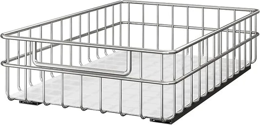 Stainless Steel Pull Out Cabinet Organizer(11.8"W x 16.5"D x 4.7"H)-1 Pack, Minimalist Design Frame, Full-Extension Slide Rails, Easy Installation for Pantry Organizers or Kitchen Cabinet Organizer - ModernBath