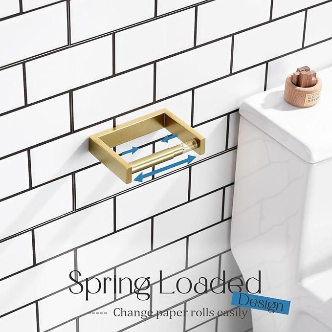 KOKOSIRI Toilet Paper Holder Spring Loaded Bathroom Toilet Roll Holder Wall Mount Stainless Steel Brushed Gold B2011BG - ModernBath