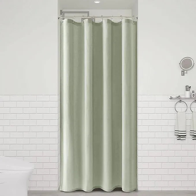 Naturoom Mist Sage 48 Inch Shower Curtain - Stall Narrow Half Linen Ultra Thick Fabric Shower Curtain Set with Hooks, Boho Farmhouse Rustic RV Camper Bath Curtains for Bathroom, 48x72 - ModernBath