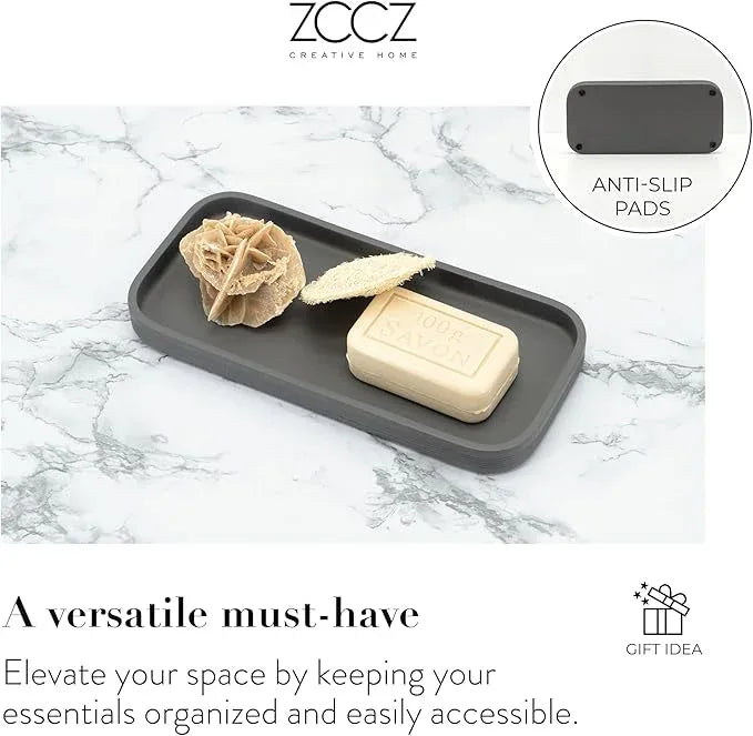 ZCCZ Gray Bathroom Accessories Set 6 Pieces - Toothbrush Holder, Lotion Dispenser, Qtip Container, Vanity Tray, Tumbler - Countertop Organizer for Bathrooms - Elegant and Functional Décor Set - ModernBath