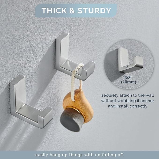 Angle Simple Towel Hooks for Bathroom, SUS 304 Stainless Steel Robe Coat Hooks for Wall, Brushed Nickel, 4 Pack - ModernBath
