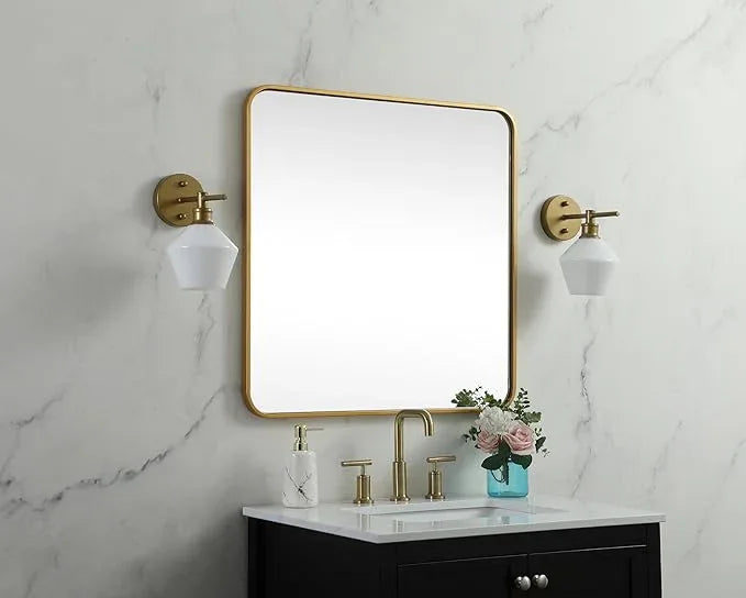 ARS Concepts Aura, Soft Corner Metal Square Mirror 30X30 Inch in, Modern, Brass - ModernBath