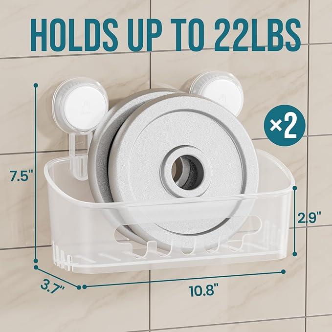 TAILI Shower Caddy Suction Cup, Heavy Duty Bathroom Organizer, Removable Shelves for Inside Shower, Shampoo, Waterproof Suction Plastic Storage for Bathroom Accessories Holder, Frosted Clear - ModernBath