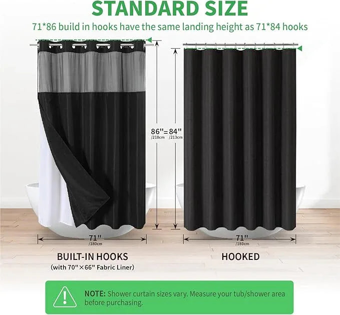 eachope Extra Long No Hooks Needed Linen Textured Shower Curtain with Snap-in Fabric Liner Set,Black Hotel Luxury Decor Shower Curtains for Bathroom,Waterproof & Washable,71Wx86H - ModernBath