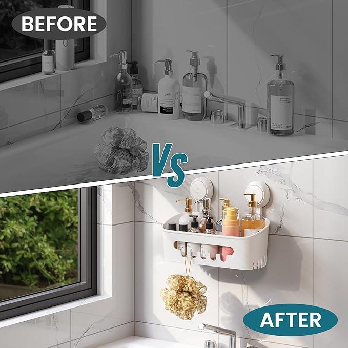TAILI Shower Caddy Suction Cup, Heavy Duty Bathroom Organizer, Removable Shelves for Inside Shower, Shampoo, Waterproof Suction Plastic Storage for Bathroom Accessories Holder, White - ModernBath