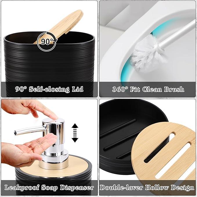 XLHOMO Bathroom Set - Black Bathroom Accessories Set, Bathroom Sets with Shower Curtain and Rugs, 25PC Shower Curtain Set with Hooks, Soap Dispenser, Soap Dish, Toilet Brush Holder and Trash Can - ModernBath