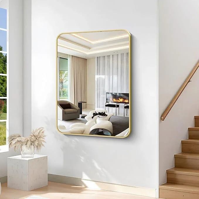 CIVENO 36"x48" Bathroom Mirror, Gold Rectangle Mirror, Large Rectangular Wall Mirror, Rounded Corner Vanity Mirror with Aluminum Metal Frame for Bathroom Bedroom Living Room Horizontal/Vertical - ModernBath