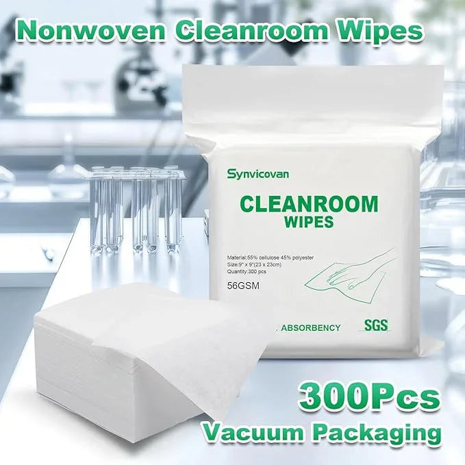 Synvicovan Cleanroom Wipes 9"x9" (300 Pcs, Cellulose/Polyester Blend, Grade B, 56GSM) Lint Free Wipes for Laboratory, Electronics, Pharmaceutical,Printing,Automotives and Semiconductor Industries - ModernBath