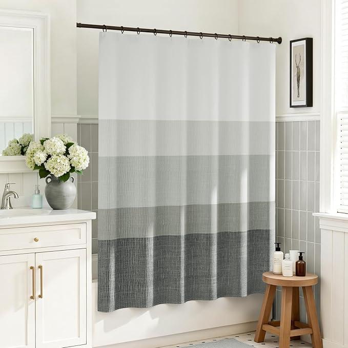jinchan Ombre Cloudy Grey Striped Shower Curtain Waterproof Fabric Bathroom Decor Minimalist Design Modern Neutral Gradual Color Water Resistant with 12 Metal Hooks 70x60 Inches - ModernBath