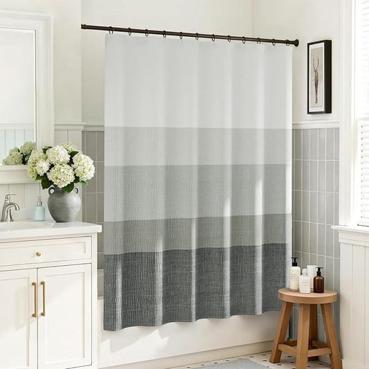 jinchan Ombre Cloudy Grey Striped Shower Curtain Waterproof Fabric Bathroom Decor Minimalist Design Modern Neutral Gradual Color Water Resistant with 12 Metal Hooks 70x60 Inches - ModernBath