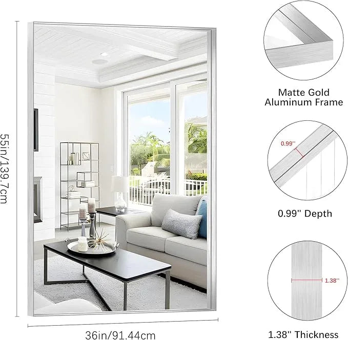 NIMURY Silver Bathroom Mirror, 36x55 Inch Rectangular Deep Frame Mirror, Large Wall Mounted Bathroom Vanity Mirror Over Sink for Bedroom,Restroom, Living Room, Hangs Vertically or Horizontally - ModernBath