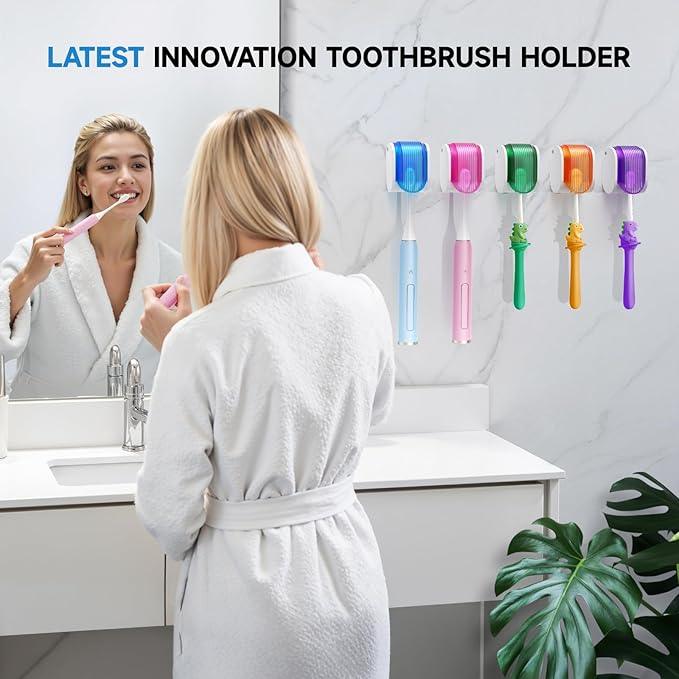 Toothbrush Holders for Bathrooms【Upgrade Single Slot Design】 Toothbrush Holder Wall Mounted with Cover Moisture-Proof and Dust-Proof Toothbrush Storage Organizer for Shower Family and Travel 5PCS - ModernBath