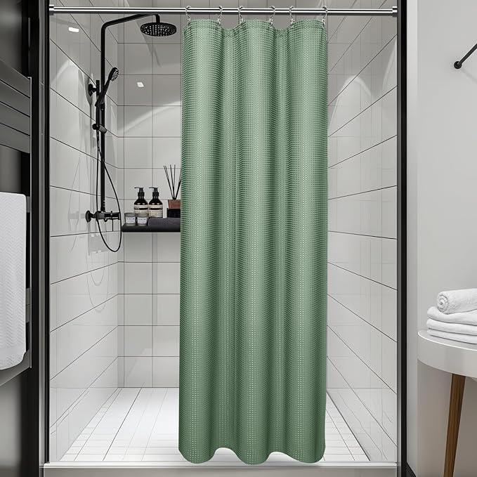 Vipfree 3 in 1 Shower Curtain Set, Waffle Shower Curtain and Liner Set with 6 Double Sided Shower Curtain Hooks, 258GSM Luxury Weighted Cloth Shower Curtains for Bathroom, 36 W x 72 H, Sage Green - ModernBath