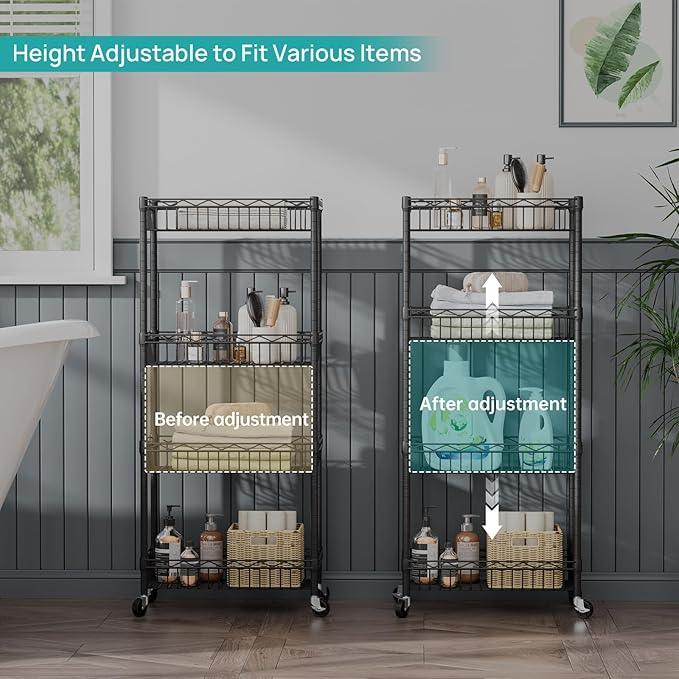 SINGAYE Shelf Closet Wire Shelving：Adjustable Metal Unit for Laundry Room Organization Bathroom Kitchen Home Storage with Wheels Pantry Rack Shelves - ModernBath