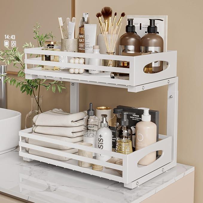 Under Sink Organizer, 2 Tier Under Sink Organizers and Storage, Adjustable Height, Slide out Metal Cabinet Organizers, Pull out Cabinet Storage Drawer Shelf for Kitchen Bathroom - ModernBath