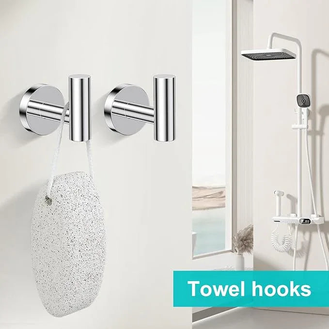5 Pieces Polished Chrome Round Towel Bar Set Bathroom Hardware Accessories Set Upgraded Toilet Paper Holder Towel Racks Set for Bathroom Stainless Steel Wall Mounted 23.6 in - ModernBath