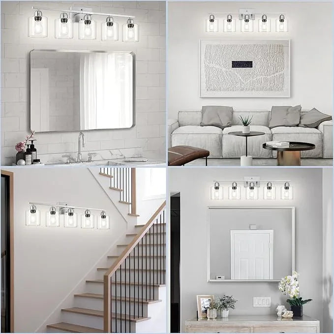 FAISHILAN Modern Brushed Nickel 5 Light Bathroom Vanity Light, 31 inch Bathroom Lights Fixtures, Vanity Lights for Mirror Kitchen Living Room Hallway Cabinet Porch - ModernBath
