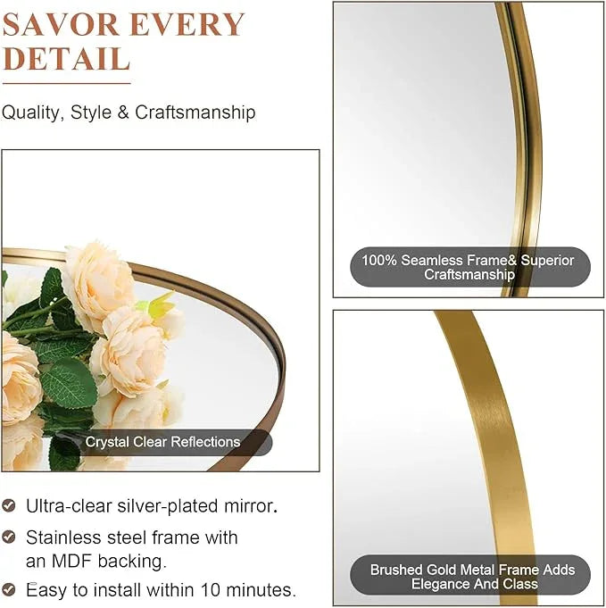ANDY STAR Gold Oval Mirrors for Bathroom, 20x28 Inch Brushed Gold Stainless Steel Metal Framed Oval Wall Mirror, Modern Vanity Mirror Wall Mount Horizontal or Vertical - ModernBath