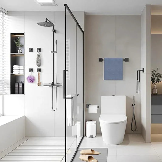 LACHILL 7-Pieces Matte Black Bathroom Hardware Accessories Set, SUS304 Stainless Steel, 16 Inch Bath Towel Bar Set, Towel Holder, Towel Racks for Bathroom Wall Mounted - ModernBath
