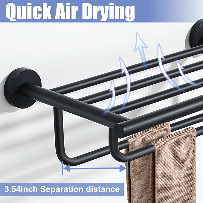 Alise Towel Rack for Bathroom Lavatory,Towel Holder Towel Shelf with Double Towel Bars Wall Mount,SUS 304 Stainless Steel Towel Hanger Storage 16 Inch,Matte Black GYT7040-B - ModernBath