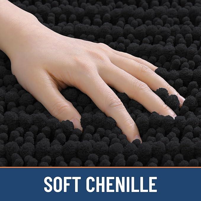 Smiry Bathroom Rugs Mat 70x24, Extra Soft Absorbent Chenille Bath Rugs, Non Slip Rubber Backing Machine Washable Quick Dry Bath Mats for Bathroom Floor, Tub, Shower, Home Decor Accessories, Black - ModernBath