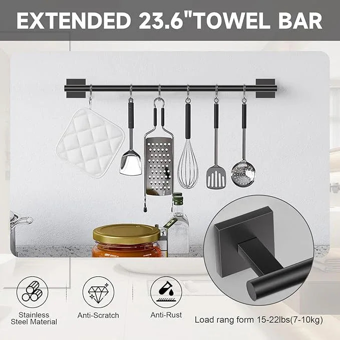 Matte Black Towel Bar Bathroom Hardware Accessories Set, 5 Pieces Toilet Paper Holder Towel Holder Set, 23.6 Inch Stainless Steel Towel Racks for Bathroom Wall Mounted - ModernBath