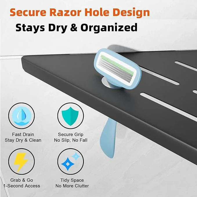 Corner Shower Shelf with Razor Hole, Modern Sturdy Shower Caddy, 10" 304 Stainless Steel Shower Organizers Bathroom Shelf for Tile Wall, No Drilling Grout Mount Shelf for Shower,Bathroom Accessories - ModernBath