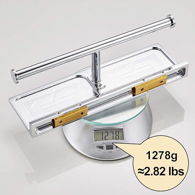 Double Toilet Roll Paper Holder Bathroom Solid Brass and Superior Hotel Style Wall Mount Tissue Roll Holder with Storage Shelf Bright Chrome Finished - ModernBath