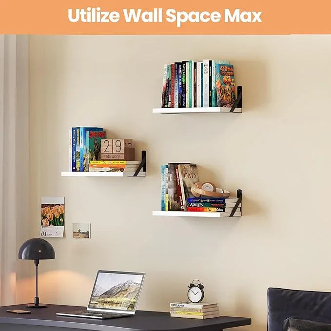 upsimples Floating Book Shelves for Wall, 15.7 Inches Wood Shelves for Living Room, Bathroom, Bedroom, Kitchen Storage and Decoration, White - ModernBath
