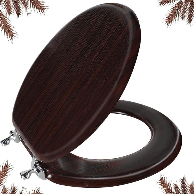 Round Toilet Seat Molded Wood Toilet Seat with Zinc Alloy Hinges, Easy to Install also Easy to Clean, Anti-pinch Wooden Toilet Seat by Angol Shiold (Round, Dark Brown) - ModernBath