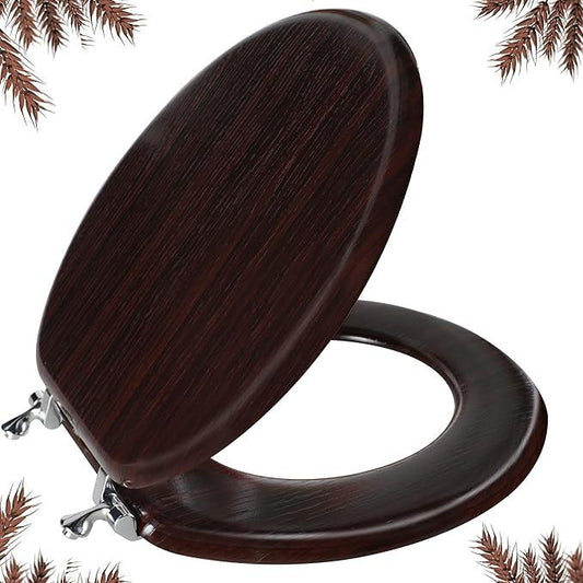 Round Toilet Seat Molded Wood Toilet Seat with Zinc Alloy Hinges, Easy to Install also Easy to Clean, Anti-pinch Wooden Toilet Seat by Angol Shiold (Round, Dark Brown) - ModernBath