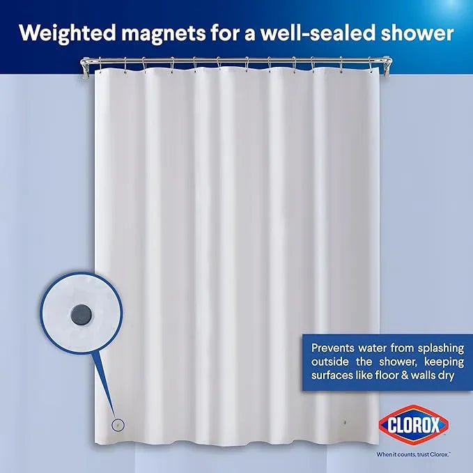 CLOROX Shower Curtain Liner, Premium Medium-Weight Durable Waterproof 6g PEVA for Bathroom with Weighted Magnets, Standard Size 72" x 72", Frosty 2 Pack - ModernBath