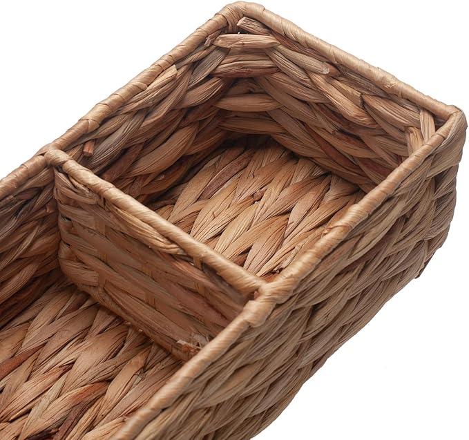 Water Hyacinth Storage Basket Wicker Baskets for Organizing Pad and Tampon Organizer for Bathroom 3 Sections 14.6inch x 4.7inch x 3.1inch - ModernBath