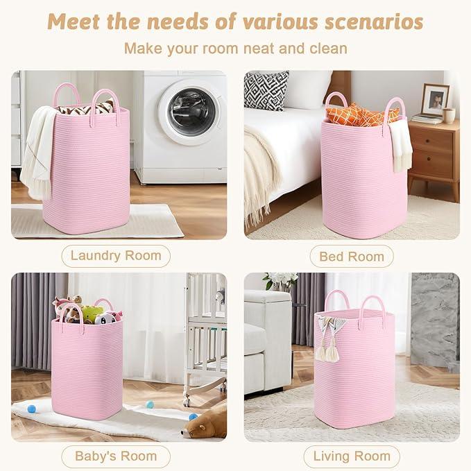 Laundry Basket,Woven Cotton Rope Laundry Hamper,100L Versatile Storage for Dirty Clothes,Baby Toys,and Blankets in Bathroom, Nursery,and Living Room - ModernBath