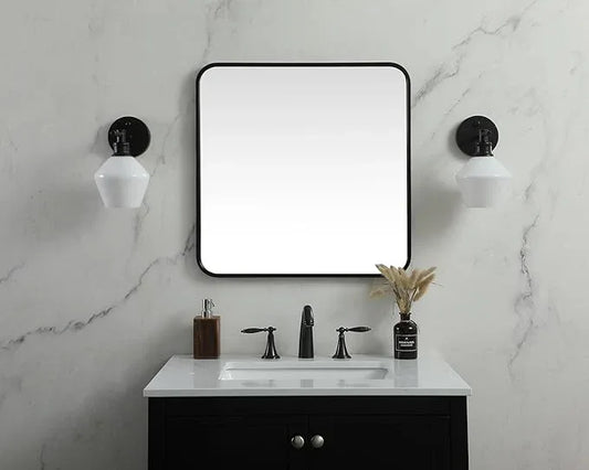 ARS Concepts Aura, Soft Corner Metal Square Mirror 24X24 Inch in, Modern, Black - ModernBath