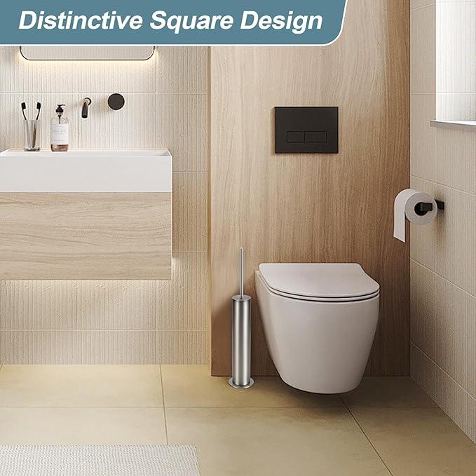 BGL Toilet Brush and Holder Set, Heavy Duty 304 Stainless Steel, Round Base and Long Handle for Bathroom Deep Cleaning, Drip-Proof, Space Saving for Storag, Stainless Steel - ModernBath