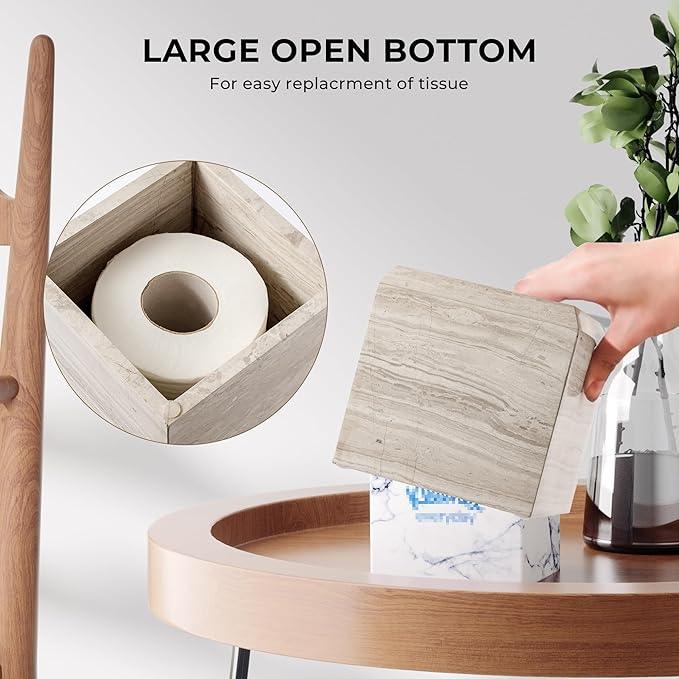 WORHE Tissue Box Cover Italy Natural Marble Heavy Duty Square Facial Toilet Paper Holder for Bathroom Living Room Bedroom Dresser Kitchen Minimalistic Office Home Decor Grey (WH078) - ModernBath