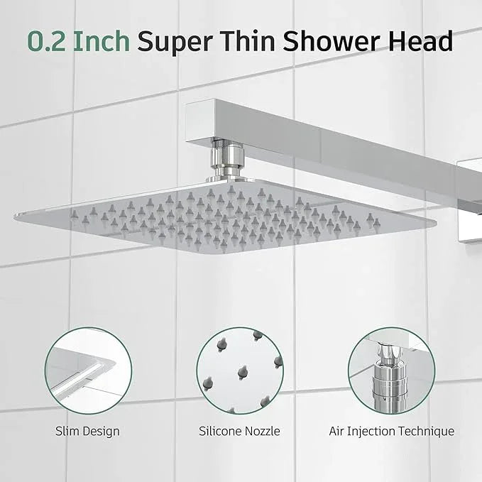 SunCleanse Shower Faucet Set with Valve, 8 Inch Square Shower Head and Handle Set, Single Handle Shower Trim Kit with Extra Long Shower Arm, Polished Chrome - ModernBath